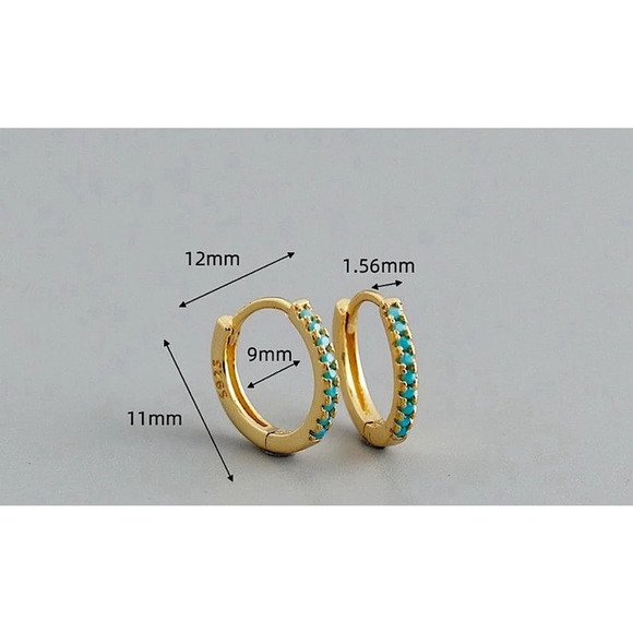 NEW Unisex Men’s Turquoise White Gold Plated S925 Silver Hoop‎ Earrings, 9mm - Picture 4 of 10